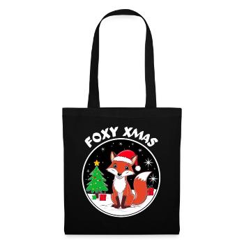 Niedlicher Fuchs mit Weihnachtsmütze Foxy Xmas - Stoffbeutel - Schwarz - Vorne