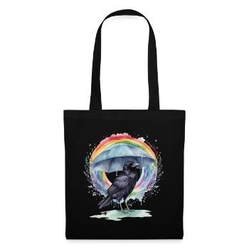 Regenbogen Krähe Krähen Raben Rabe Regenschirm - Stoffbeutel - Schwarz - Vorne