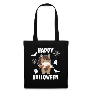 Cheval heureux Halloween citrouille chauve-souris costume - Sac en tissu - noir - Devant