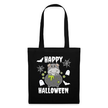 Hippo Happy Halloween Hexenkessel Fledermaus - Stoffbeutel - Schwarz - Vorne