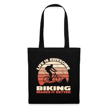 Life is Awesome – Biking Makes It Better - Stoffbeutel - Schwarz - Vorne