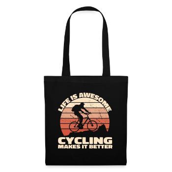 Life is awesome, Cycling makes it better - Bike - Stoffbeutel - Schwarz - Vorne