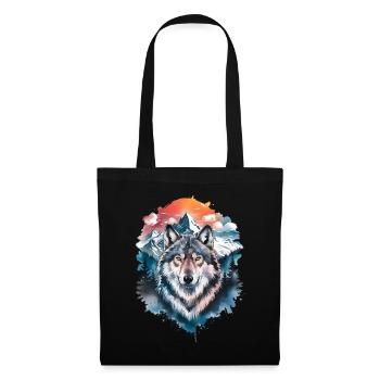 loup aquarelle art loups oeuvre loup - Sac en tissu - noir - Devant