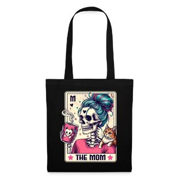 The Mom Tarot – Skelett Mama mit Kaffee & Chaos - Stoffbeutel - Schwarz - Vorne