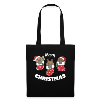 Süße Schnabeltiere in Weihnachtssocke zu - Stoffbeutel - Schwarz - Vorne
