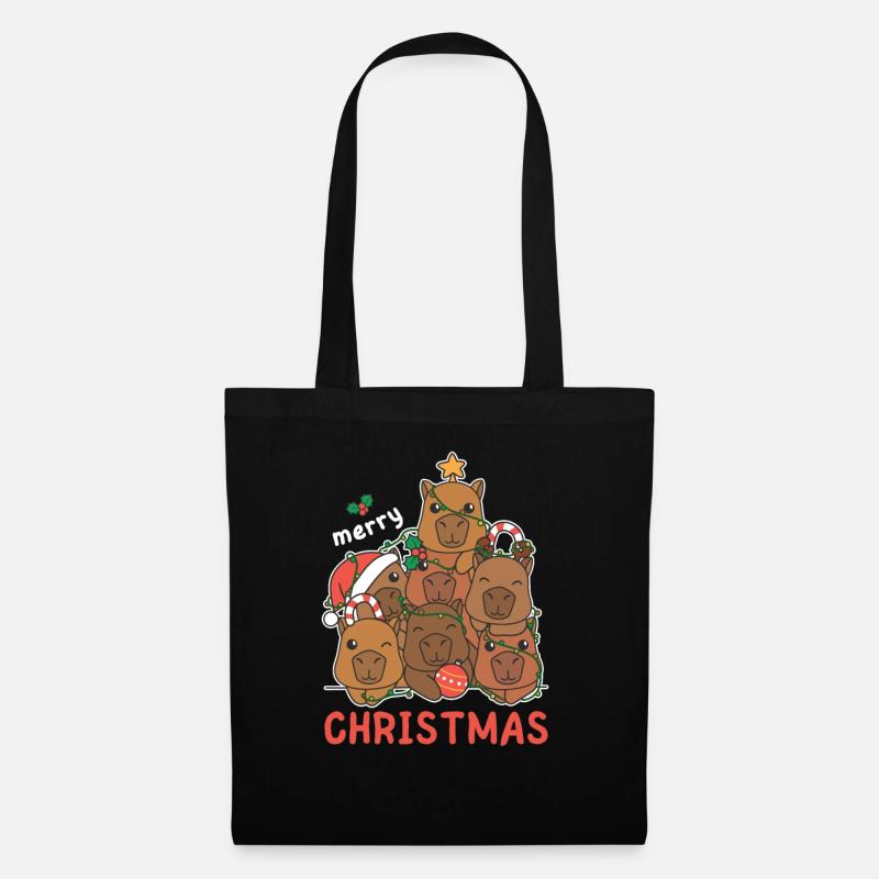 Capybara Weihnachtsbaum frohe Weihnachten - Stoffbeutel - Schwarz