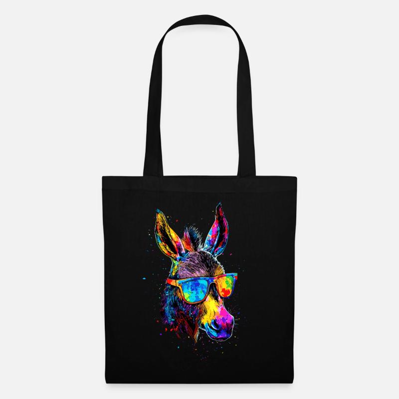 Esel in Bunt Popart Farben Hausesel Donkey Reiten - Stoffbeutel - Schwarz