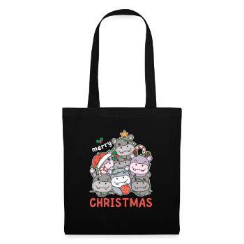 Hippopotame Arbre de Noël Joyeux Noël - Sac en tissu - noir - Devant