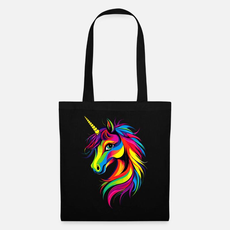 Einhorn Bunt Regenbogen Pferde Reiten Einhörner - Stoffbeutel - Schwarz