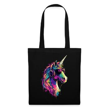 Einhorn Bunt Regenbogen Pferde Reiten Einhörner - Stoffbeutel - Schwarz - Vorne