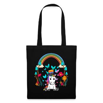 LGBT Regenbogen Regenbogenfahne Einhorn - Stoffbeutel - Schwarz - Vorne