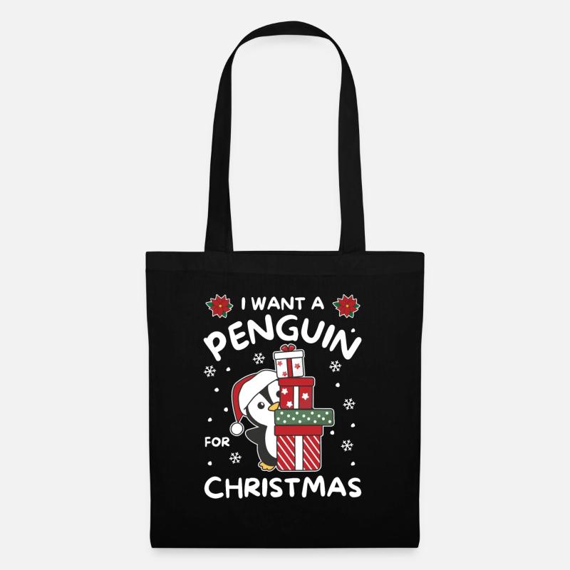 Ich will ein Pinguin zu Weihnachten süße Pinguine - Stoffbeutel - Schwarz
