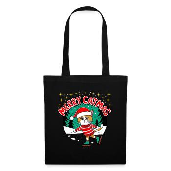 Christmas Cat Merry Catmas Winter Skate - Tote Bag - black - Front