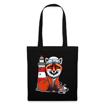 Matrosen Seefahrer Fuchs maritim Leuchtturm Anker - Stoffbeutel - Schwarz - Vorne