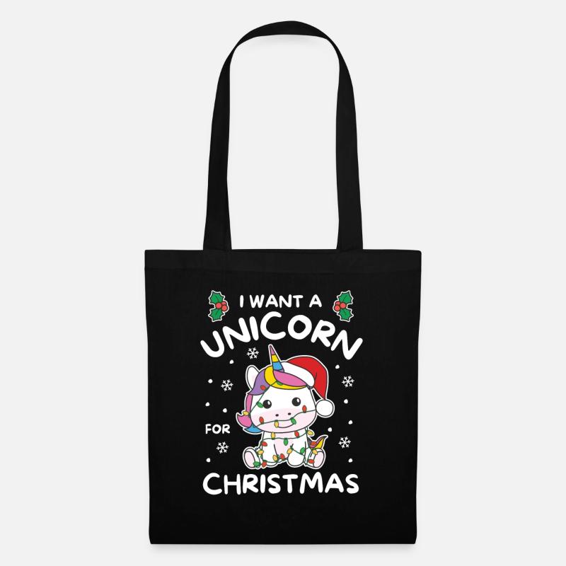 Ich will ein Einhorn zu Weihnachten süße Einhörner - Stoffbeutel - Schwarz
