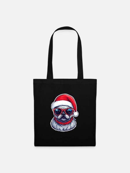 Mops Hund Weihnachten - Stoffbeutel - Schwarz