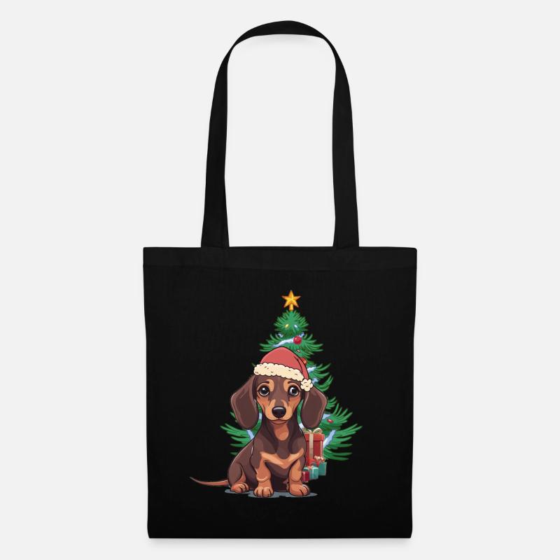 Dackel Nikolaus Hund Weihnachtsmann - Stoffbeutel - Schwarz