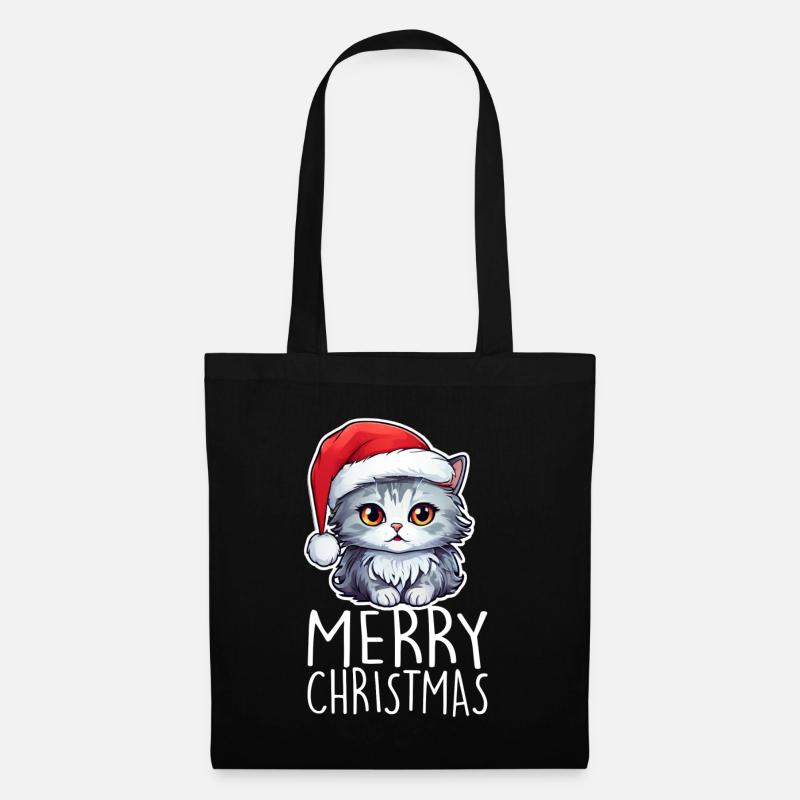 Katze Weihnachten - Stoffbeutel - Schwarz