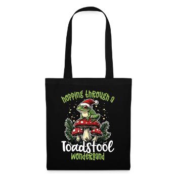 Merry Christmas, frog on mushroom cottagecore - Tote Bag - black - Front