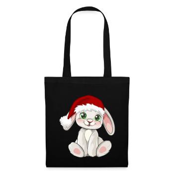 Süßer Hase mit Santa Mütze Weihnachtsmütze - Stoffbeutel - Schwarz - Vorne