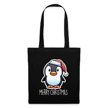 Pinguin Merry Christmas - Stoffbeutel - Schwarz - Vorne