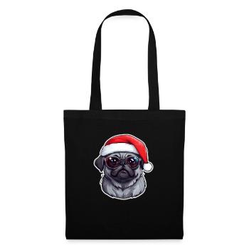 Mops Weihnachten - Stoffbeutel - Schwarz - Vorne