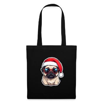Mops Weihnachten - Stoffbeutel - Schwarz - Vorne