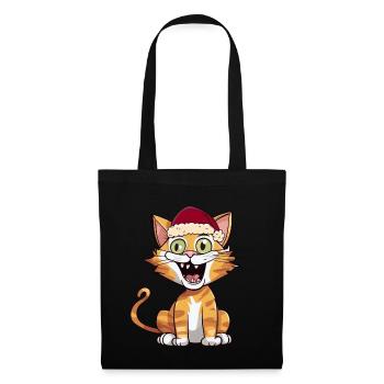 Xmas Nikolaus Katze Katzen Kätzchen Weihnachtsmann - Stoffbeutel - Schwarz - Vorne