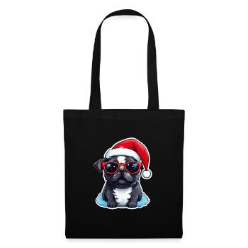 Mops Hund Weihnachten - Stoffbeutel - Schwarz - Vorne