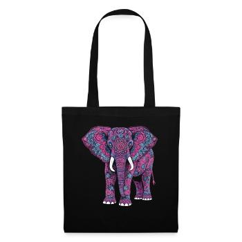 Mandala Elefant Elefanten Spiritueller Mandala - Stoffbeutel - Schwarz - Vorne
