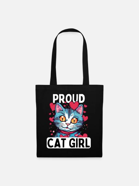 Fier amoureux des chats avec chaton et cœurs - Sac en tissu - noir