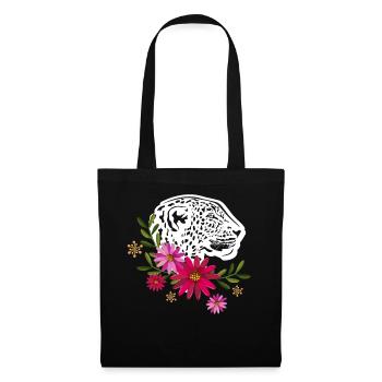 Leopard With Flowers - Tote Bag - black - Front