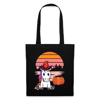 Halloween Einhorn Einhörner Pferd Pferde Kürbis - Stoffbeutel - Schwarz - Vorne