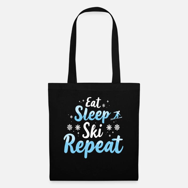Eat Sleep Ski Repeat Ski Wintersport Skifahrer - Stoffbeutel - Schwarz