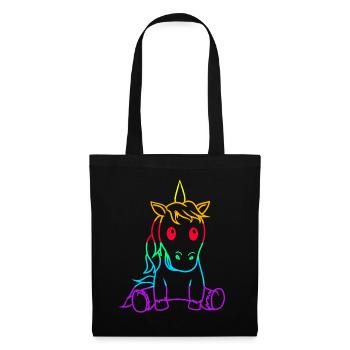 Retro Vintage Einhorn Einhörner 80er Regenbogen - Stoffbeutel - Schwarz - Vorne