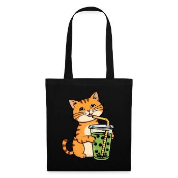 Katze Bubble Tea Grüner Matcha Boba Tee - Stoffbeutel - Schwarz - Vorne