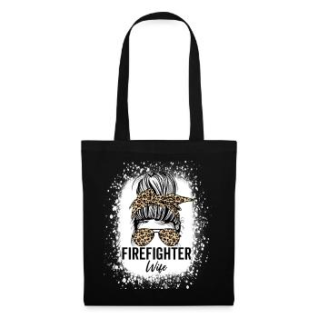Firefighter Wife Messy Bun Red Line Leopard - Tote Bag - black - Front
