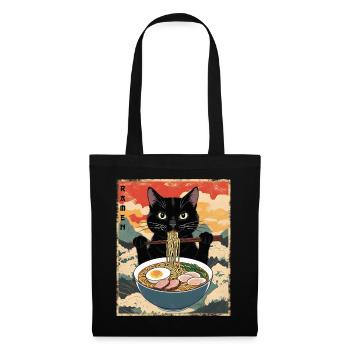 Vintage Katze Ramen - Stoffbeutel - Schwarz - Vorne