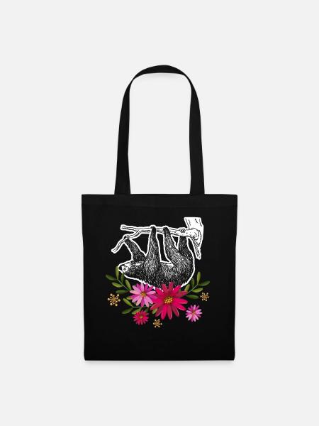 Sloth With Flowers - Tote Bag - black