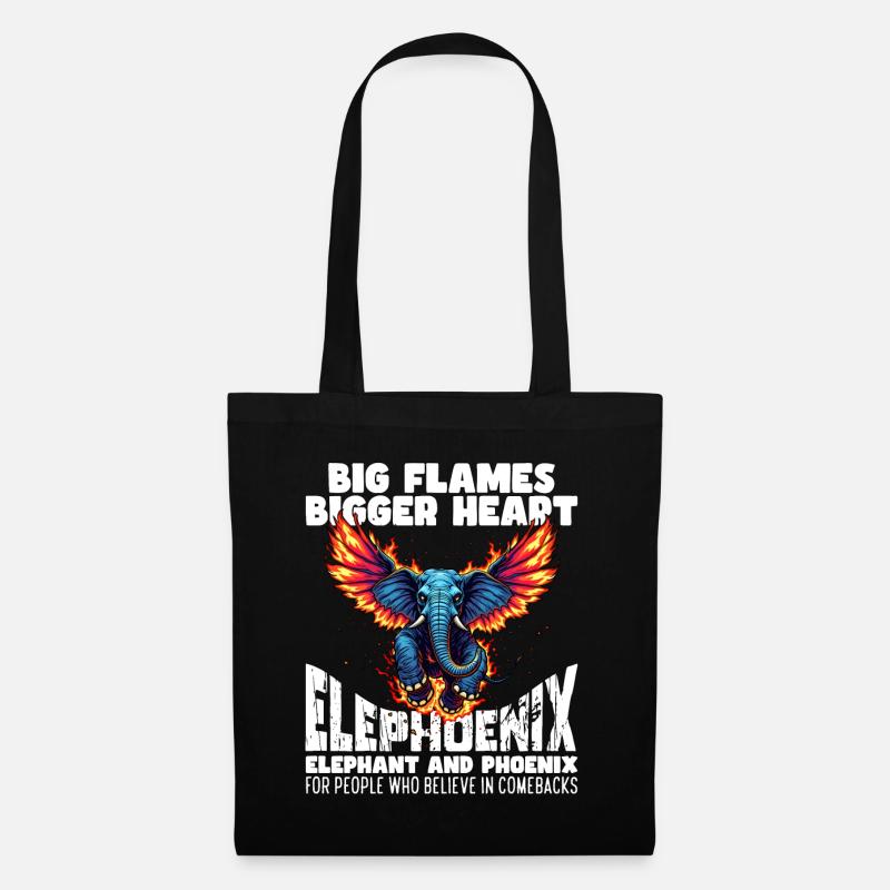 BIG FLAMES, BIGGER HEART - ELEPHOENIX - Tote Bag - black