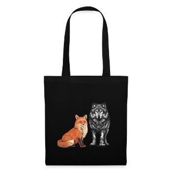 Renard, Renards, Loup, Loups, Animaux sauvages - Sac en tissu - noir - Devant