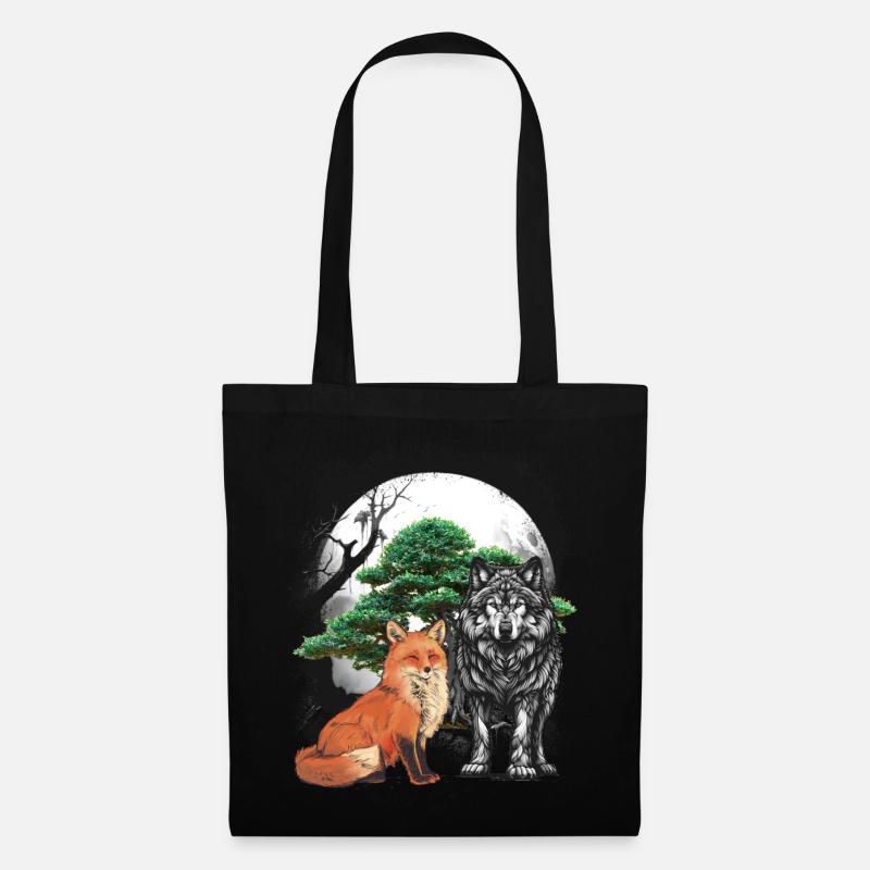 Waldbewohner Wolf Wölfe Märchen Fuchs Füchse Kind - Stoffbeutel - Schwarz
