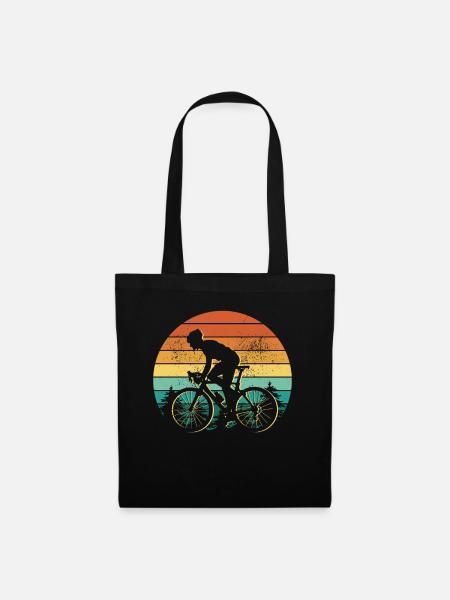 Retro Fahrradfahrer Sonnenuntergang - Stoffbeutel - Schwarz