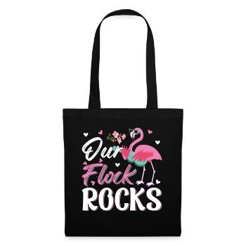 Our Flock Rocks - Pink Flamingo Funny Flamingo - Tote Bag - black - Front