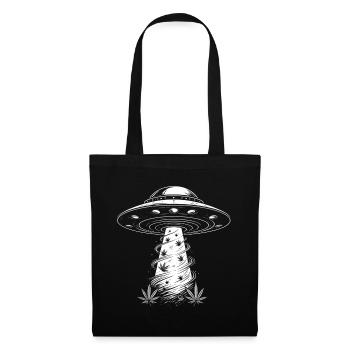 UFO and Cannabis Leaves - Creative Sci-Fi Design - Tote Bag - black - Front