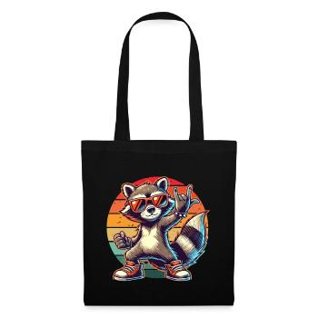 Waschbär Rockmusik Retro Musiker Cool Musik Lustig - Stoffbeutel - Schwarz - Vorne