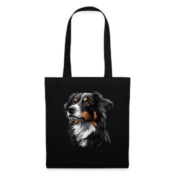 Zeichnung Realistischer Australian Shepherd - Stoffbeutel - Schwarz - Vorne