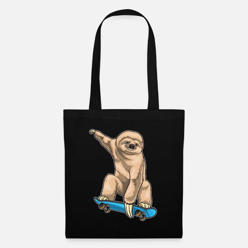Faultier Skater Skateboard - Stoffbeutel - Schwarz