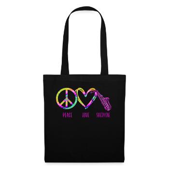 Saxophone Tie Dye Peace Love - Stoffbeutel - Schwarz - Vorne