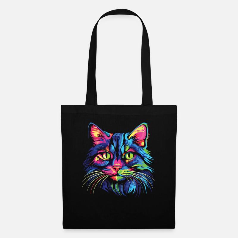 Katze Wasserfarben bunte Katzen - Stoffbeutel - Schwarz